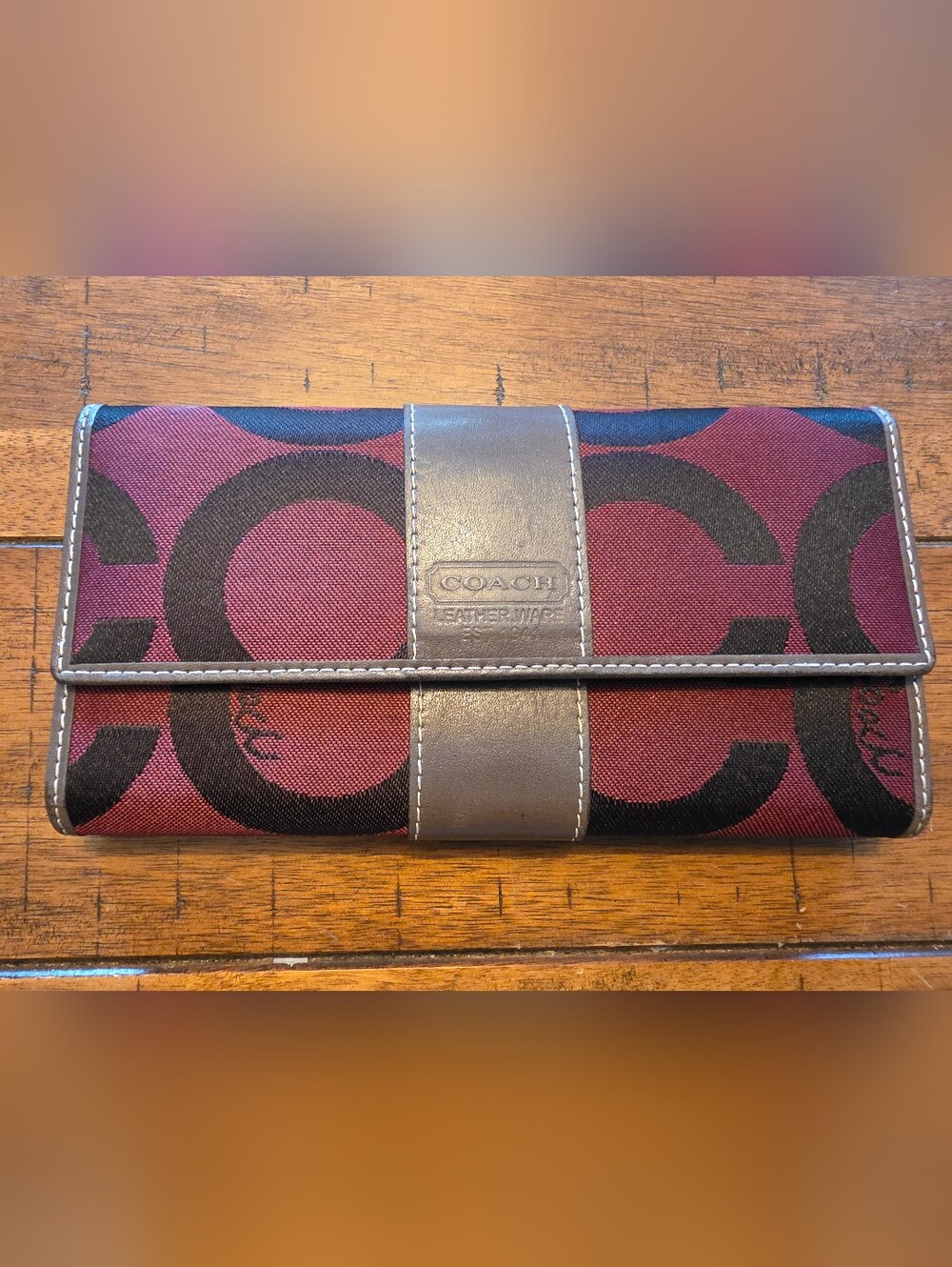 Coach Signature Canvas Wallet in Red and Brown
